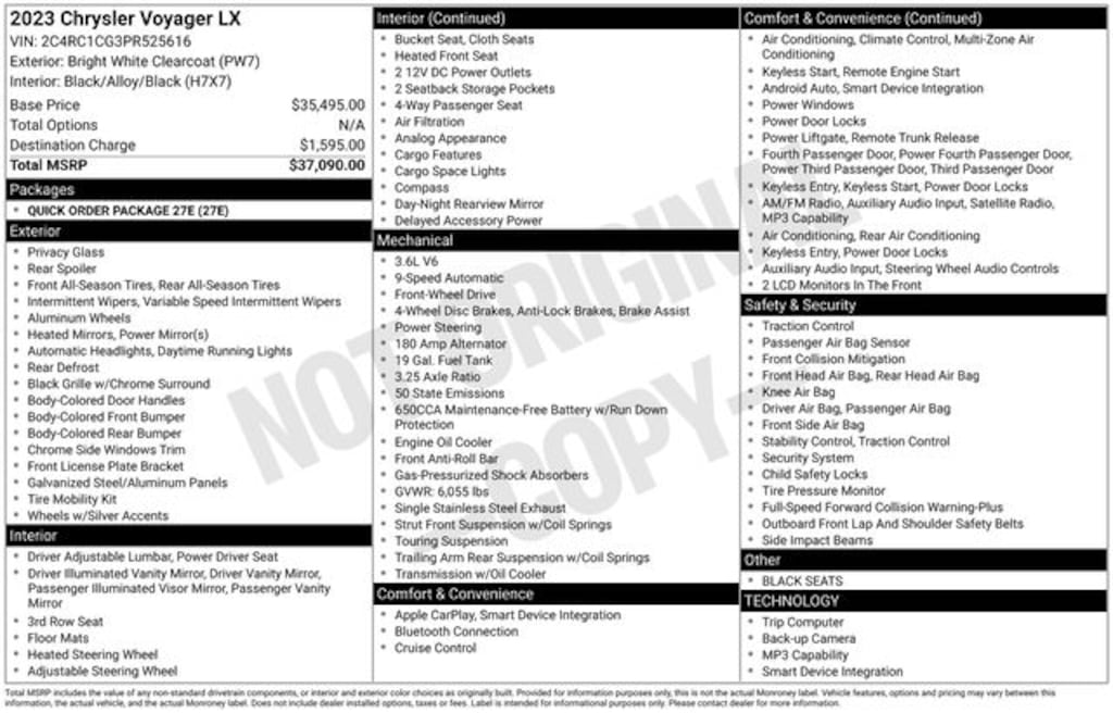 Used 2023 Chrysler Voyager LX Minivan/Van