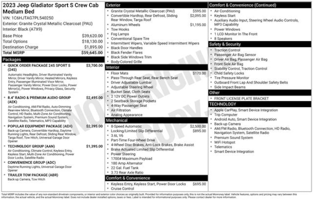 Used 2023 Jeep Gladiator Sport S Truck