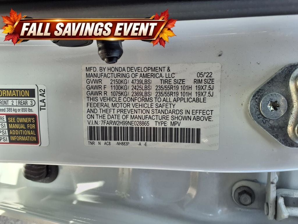 Used 2022 Platinum White Pearl Honda Touring image 14