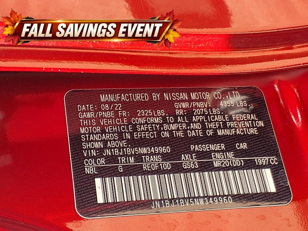 Used 2022 Scarlet Ember Pearl Metallic Nissan SV image 13