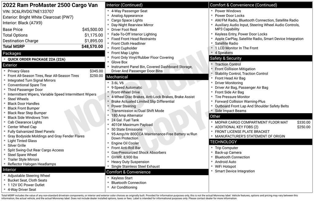 Used 2022 Ram Promaster 2500 Cargo Van High Roof 159 WB Van