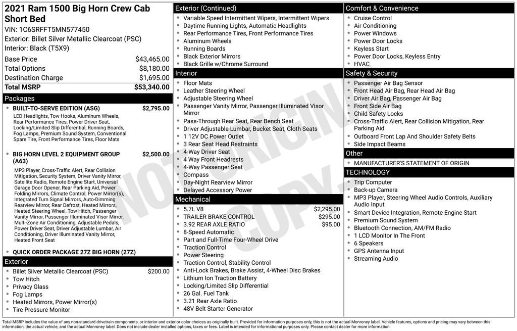 Used 2021 Ram 1500 Big Horn Crew Cab 4x4 57 Box Truck