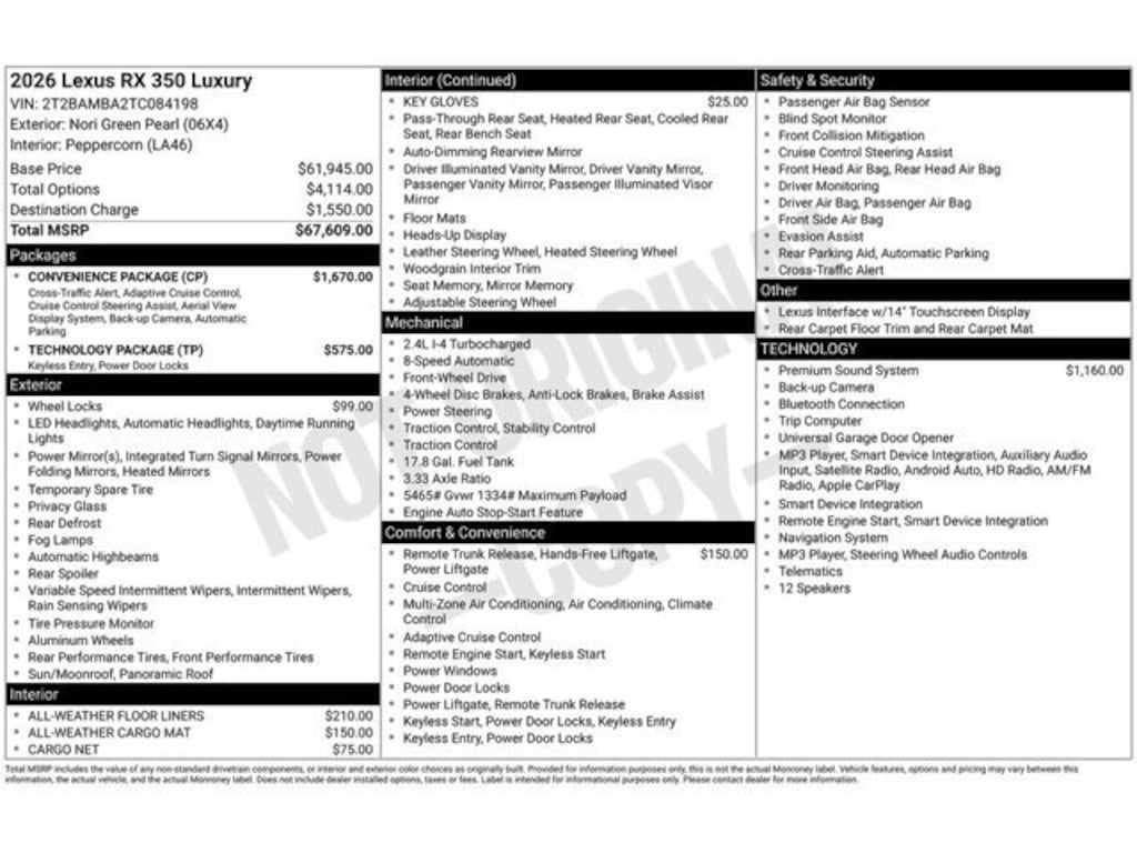 New 2026 Lexus RX 350 Luxury 5-DOOR SUV 4X2