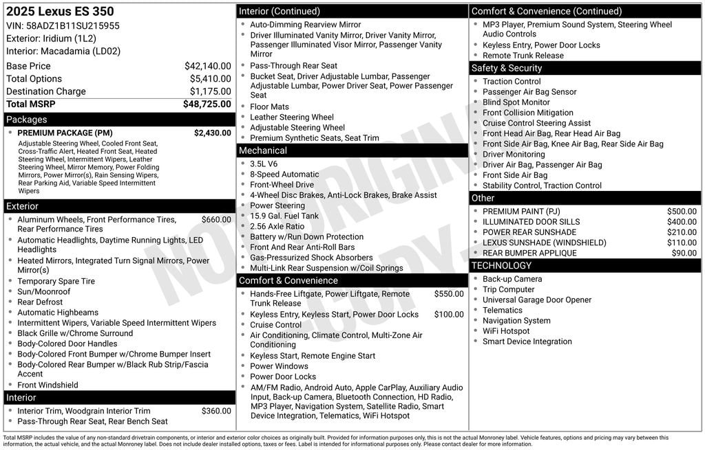 New 2025 Lexus ES 350 4-DOOR SEDAN