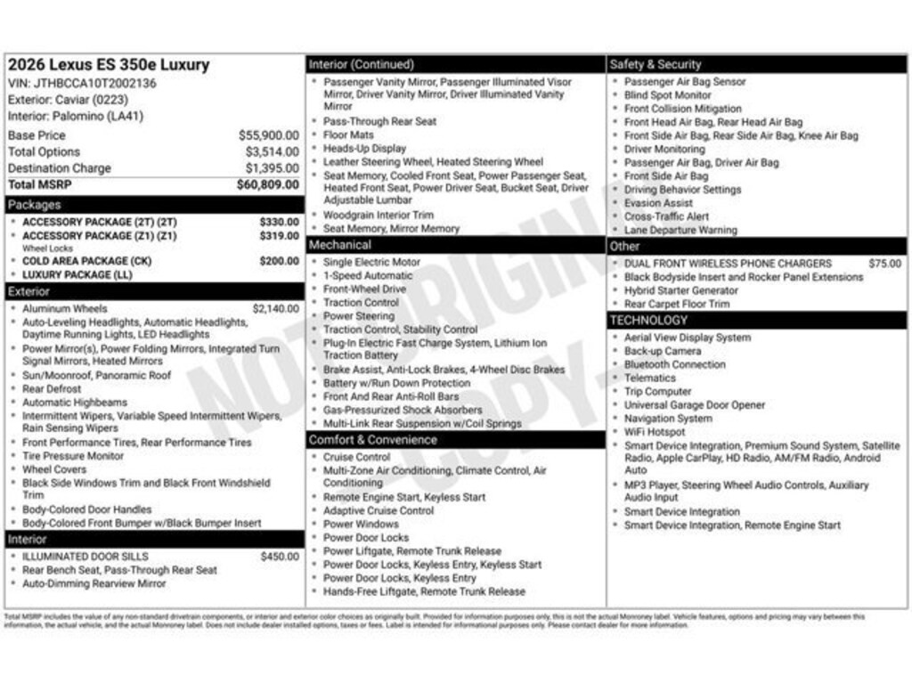 New 2026 Lexus ESe ES 350e LUXURY LUXURY