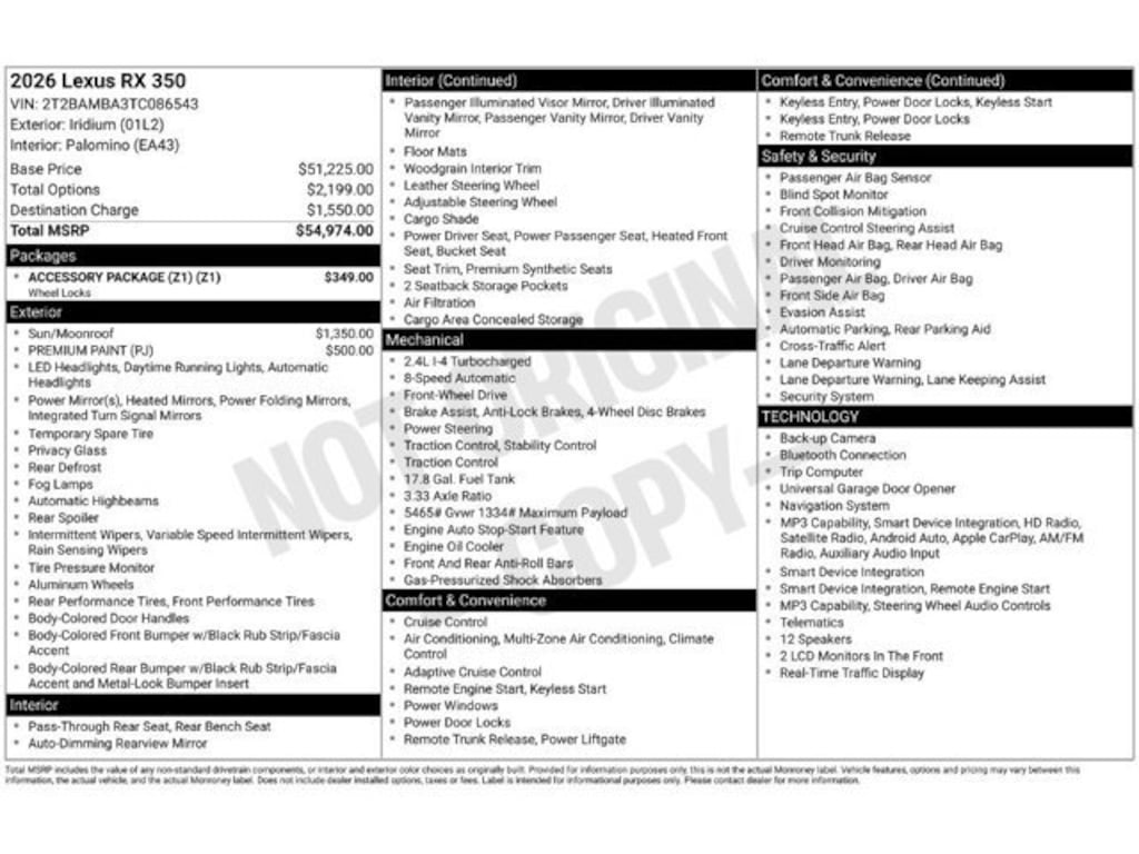 New 2026 Lexus RX 350 Base 5-DOOR SUV 4X2