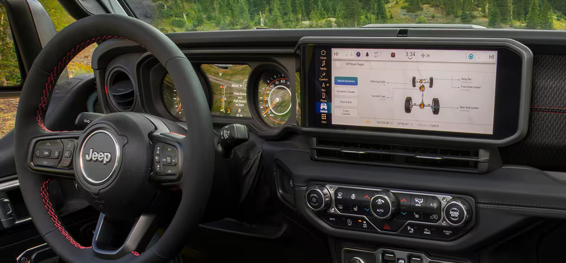 driver's view of a jeep gladiator with advanced technology