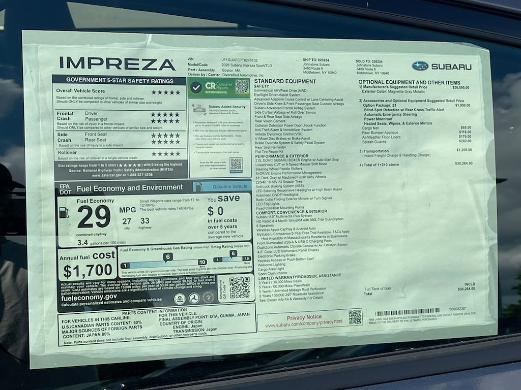 New 2026 Subaru Impreza Sport 5-Door