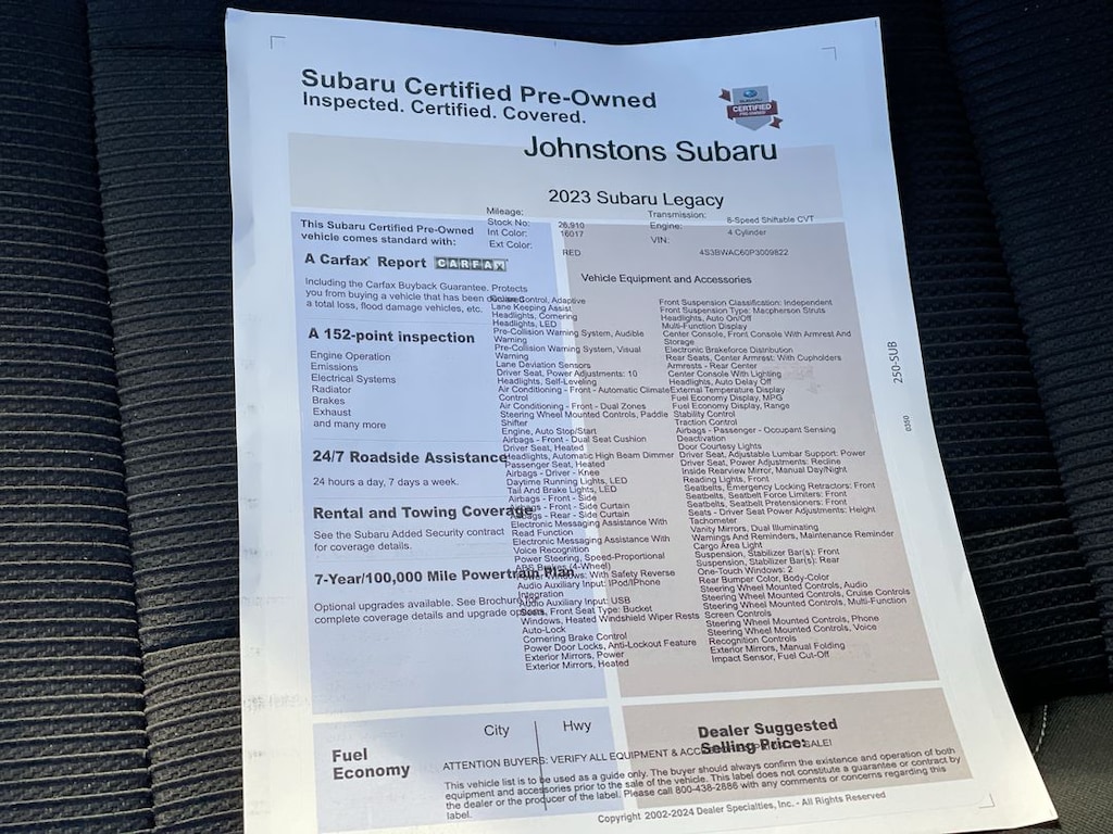 Certified 2023 Subaru Legacy Premium Sedan