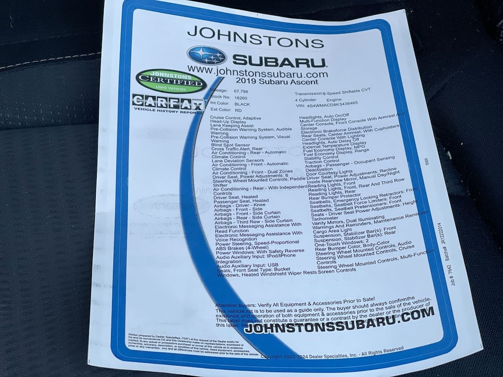 Used 2019 Subaru Ascent Premium 8-Passenger SUV