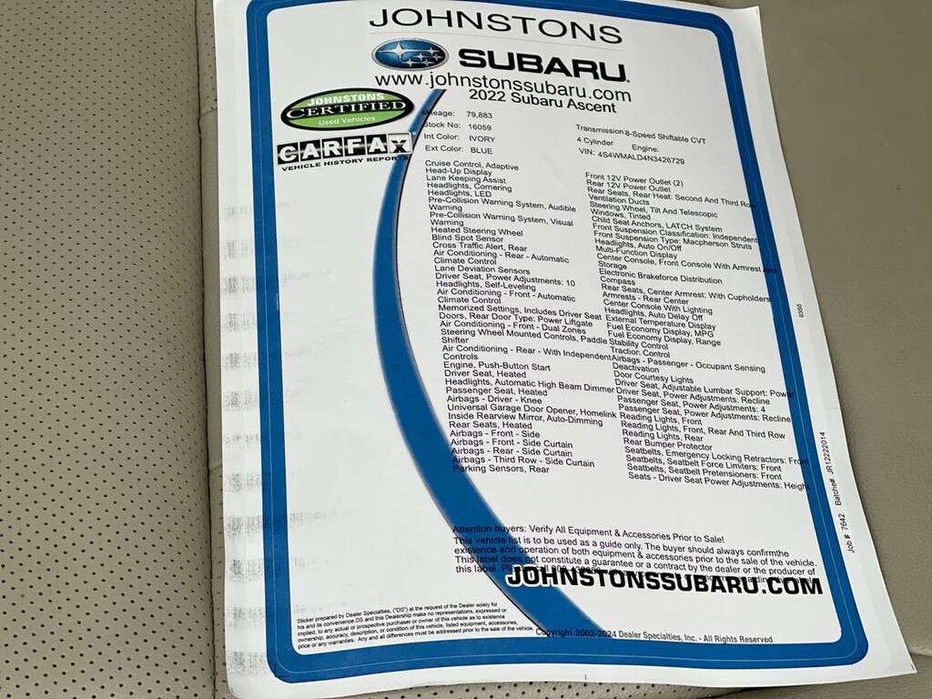 Used 2022 Subaru Ascent Limited 8-Passenger SUV