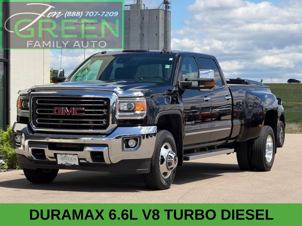 Gray 2015 GMC Sierra 3500HD SLT Crew Cab DRW 4WD Pickup Truck Four-Wheel Drive 6-Speed Automatic