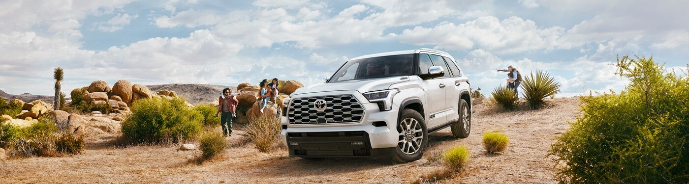 White Toyota Sequoia 1794 Edition parked in the desert