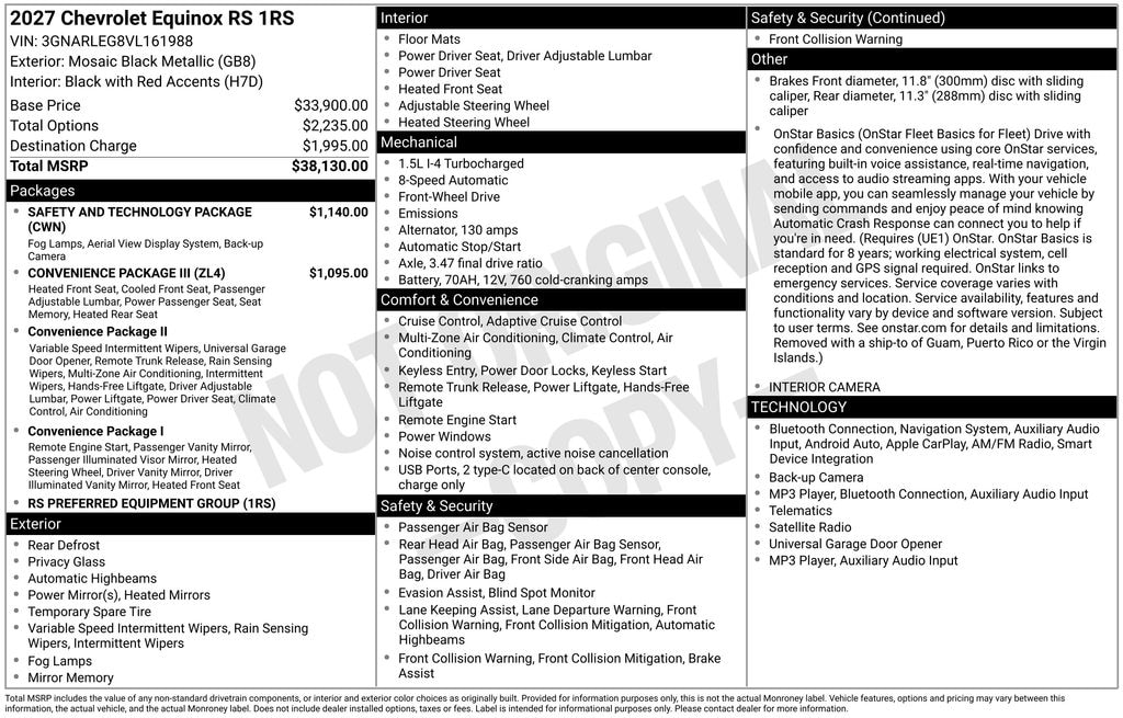 New 2027 Chevrolet Equinox RS SUV