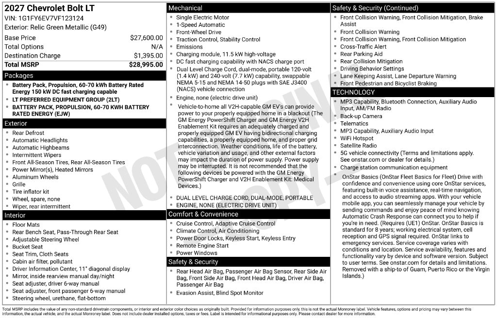 New 2027 Chevrolet Bolt EV LT SUV