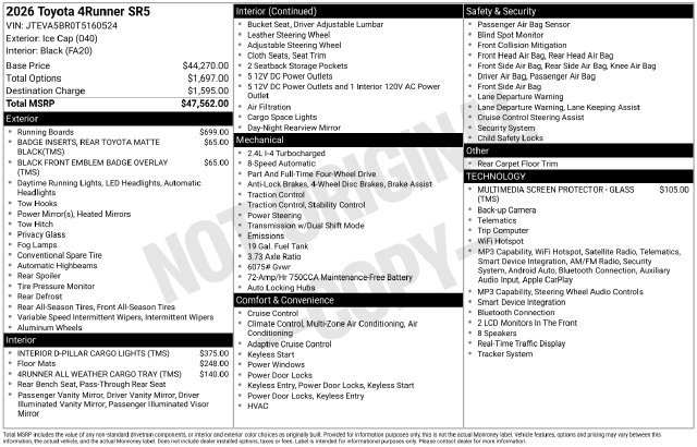 New 2026 Toyota 4Runner SR5 SUV