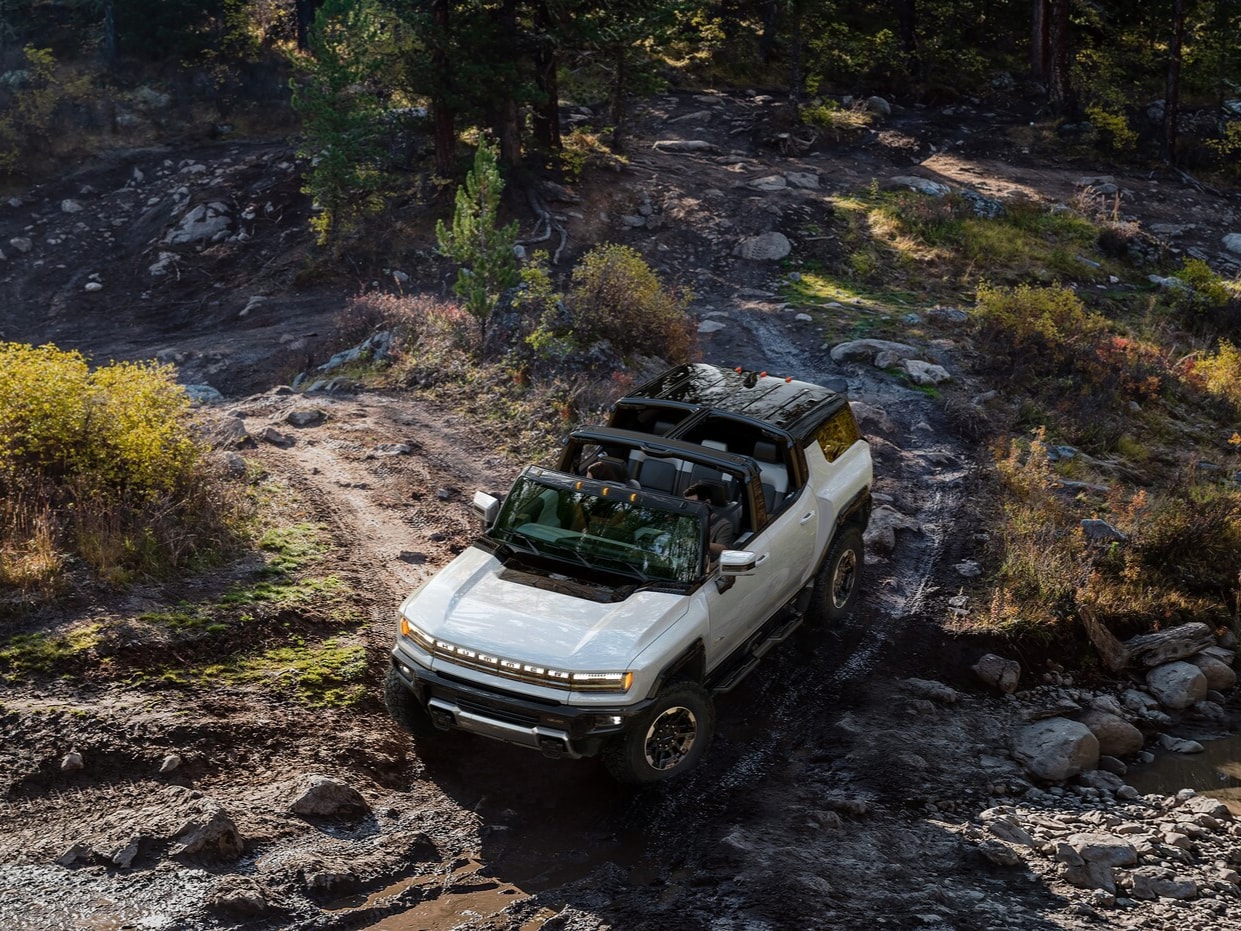  View above 2025 GMC Hummer EV with roof panels removed.