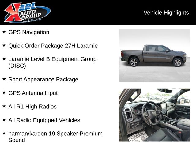 Used 2022 RAM Ram 1500 Pickup Laramie with VIN 1C6SRFJT2NN213978 for sale in Marshalltown, IA