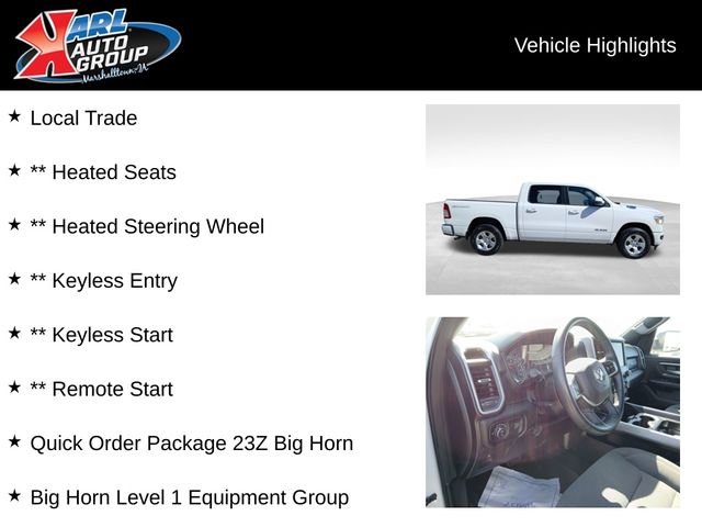 Used 2023 RAM Ram 1500 Pickup Big Horn/Lone Star with VIN 1C6RRFFG9PN569549 for sale in Marshalltown, IA