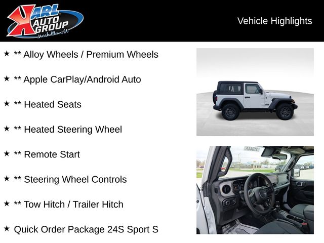 Used 2024 Jeep Wrangler 2-Door Sport S with VIN 1C4PJXAGXRW360483 for sale in Marshalltown, IA