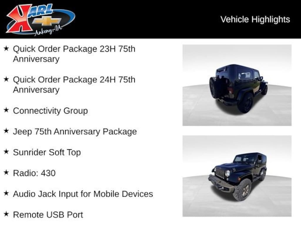 Used 2016 Jeep Wrangler 75th Anniversary SUV