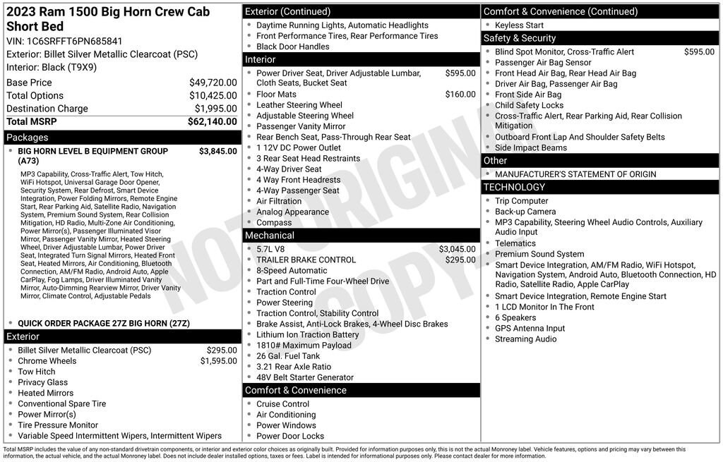 Used 2023 Ram 1500 Big Horn Crew Cab 4x4 57 Box Truck Crew Cab