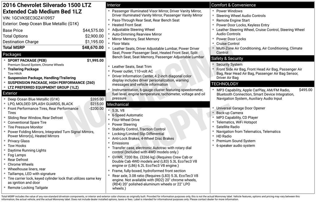 Used 2016 Chevrolet Silverado 1500 LTZ Truck