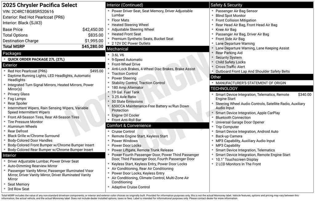 Used 2025 Chrysler Pacifica Select Van Passenger Van