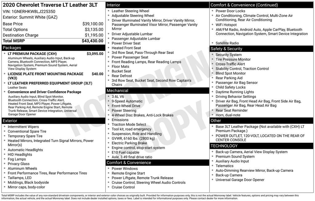 Used 2020 Chevrolet Traverse LT Leather SUV