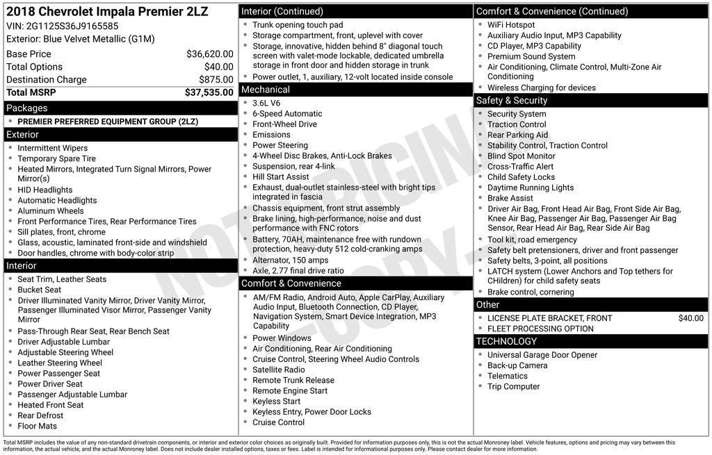 Used 2018 Chevrolet Impala Premier Car
