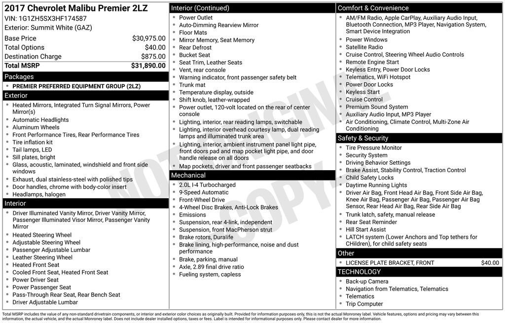 Used 2017 Chevrolet Malibu Premier Car