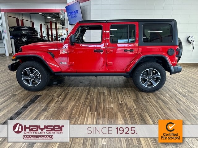 Certified 2023 Jeep Wrangler 4-Door Sahara with VIN 1C4HJXEN7PW702269 for sale in Watertown, WI