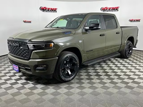 green 2027 RAM 1500 truck parked at the Keene CDJR dealership in Jarrettsville, MD