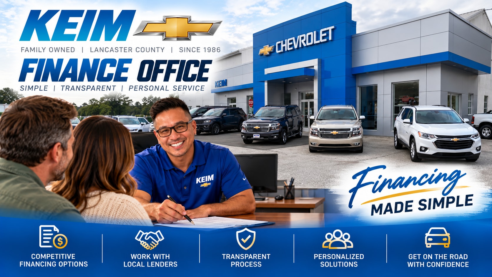 Chevrolet financing team helping customers at Keim Chevrolet