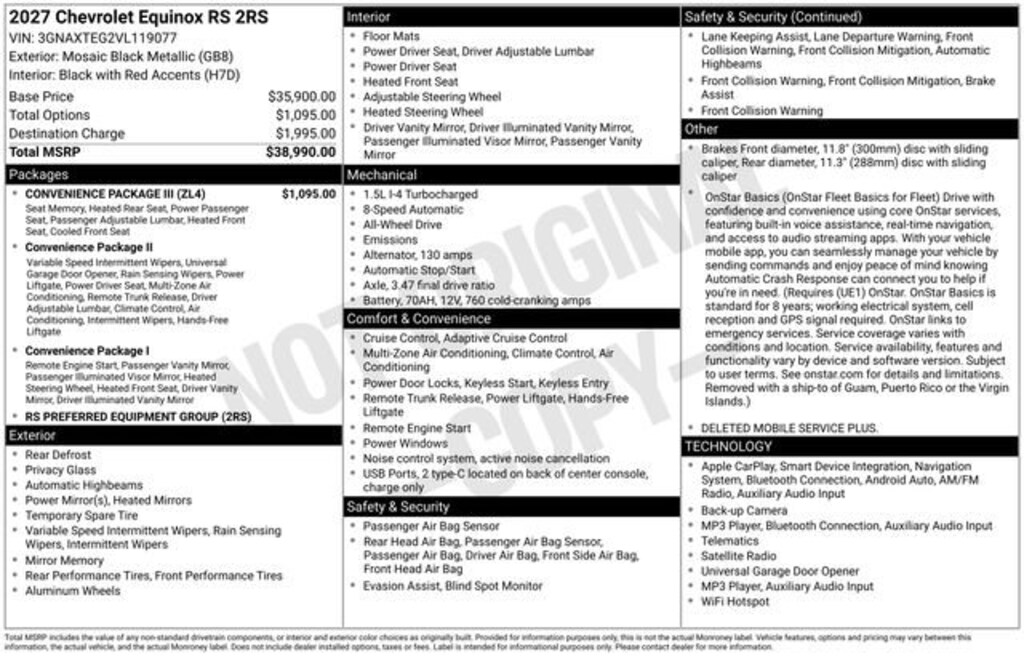 New 2027 Chevrolet Equinox RS SUV
