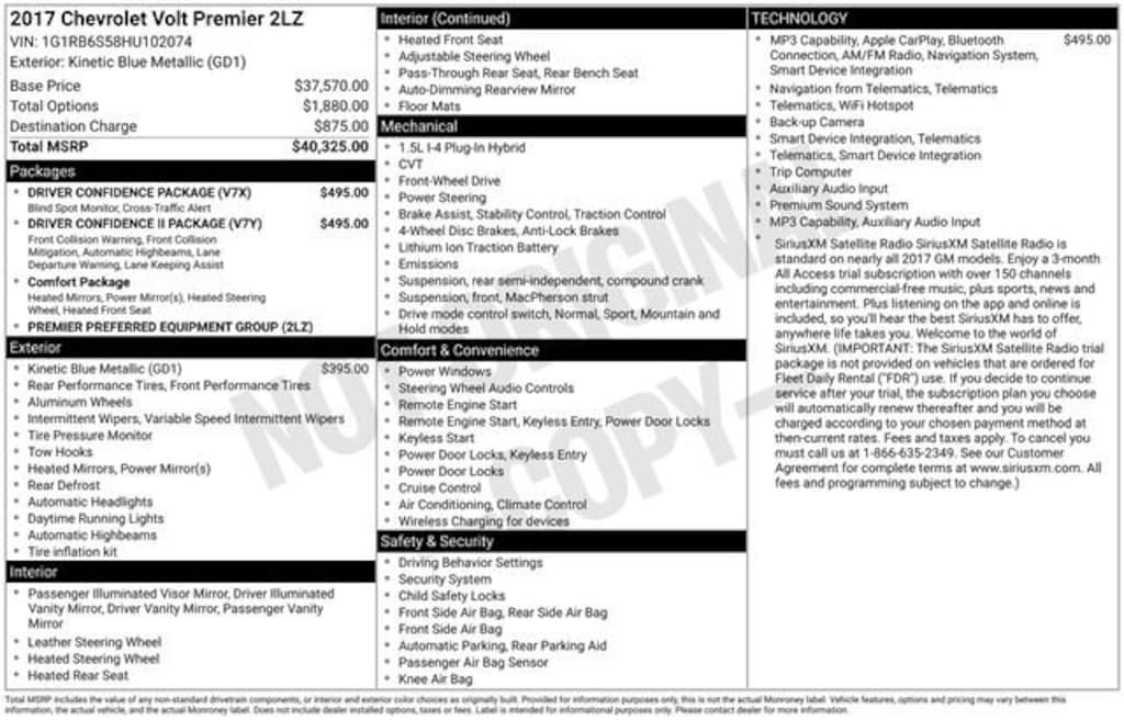 Used 2017 Chevrolet Volt Premier Car