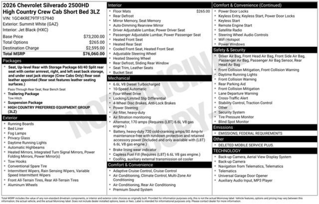 New 2026 Chevrolet Silverado 2500 HD High Country Truck