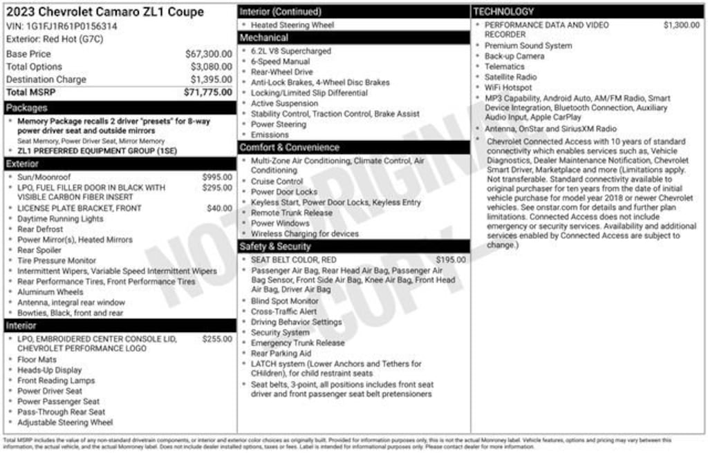 Used 2023 Chevrolet Camaro ZL1 Performance