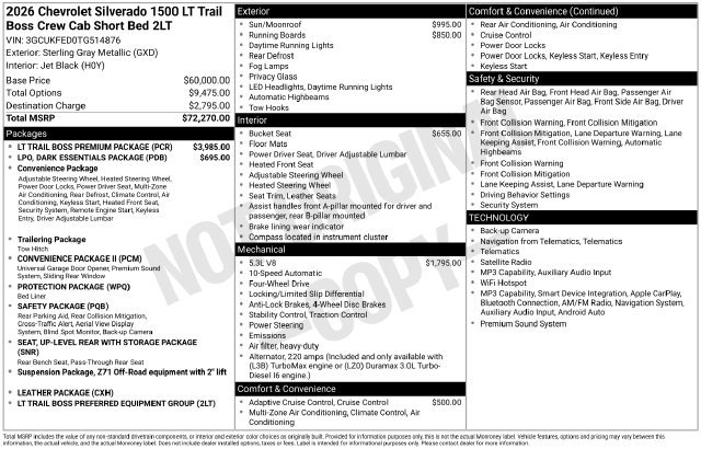 New 2026 Chevrolet Silverado 1500 LT Trail Boss Truck
