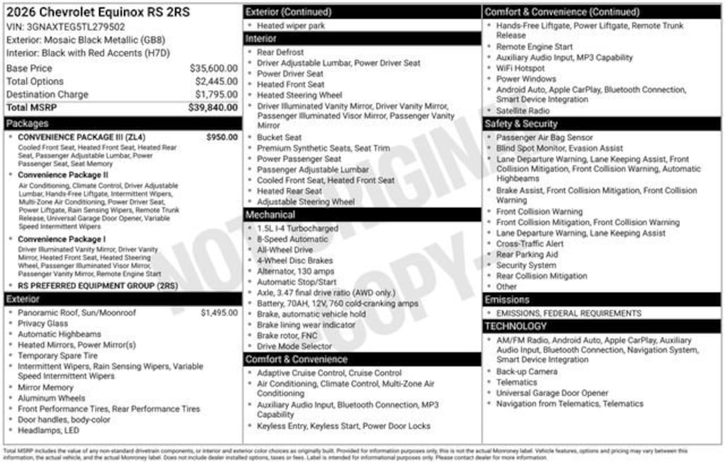 New 2026 Chevrolet Equinox RS SUV