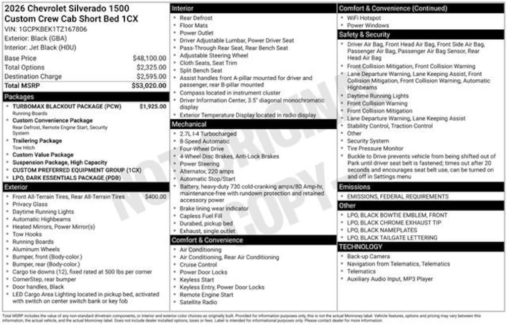 New 2026 Chevrolet Silverado 1500 Custom Truck