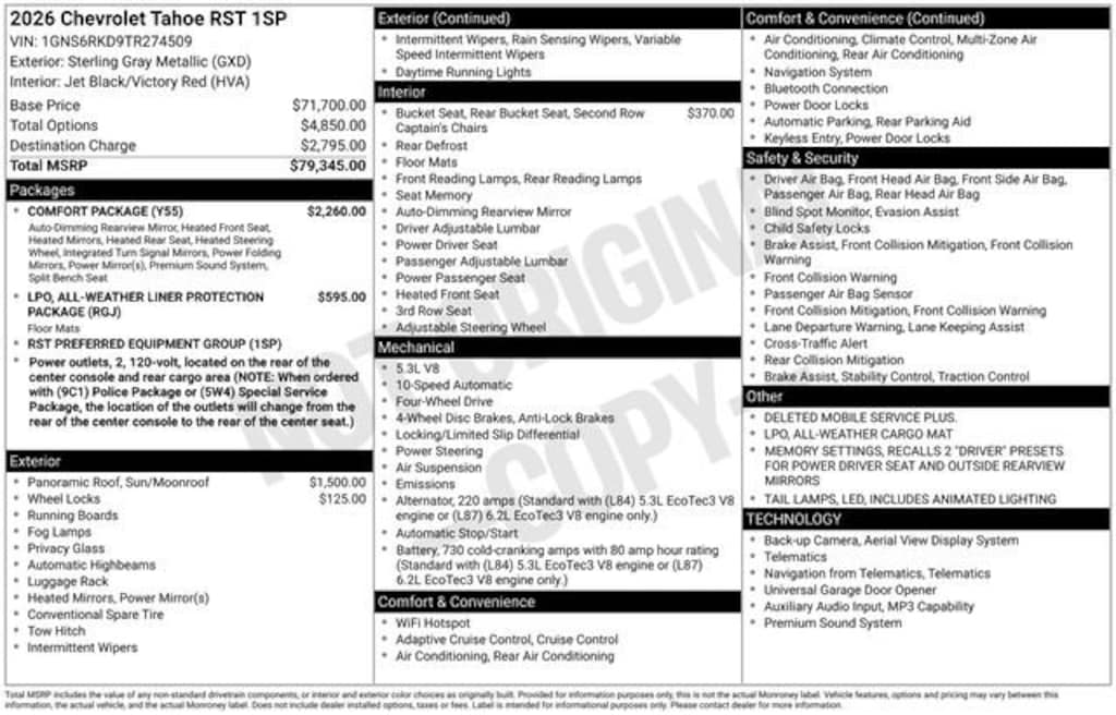 New 2026 Chevrolet Tahoe RST SUV