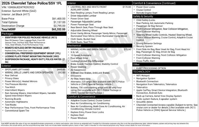 New 2026 Chevrolet Tahoe Police Package Commercial SUV