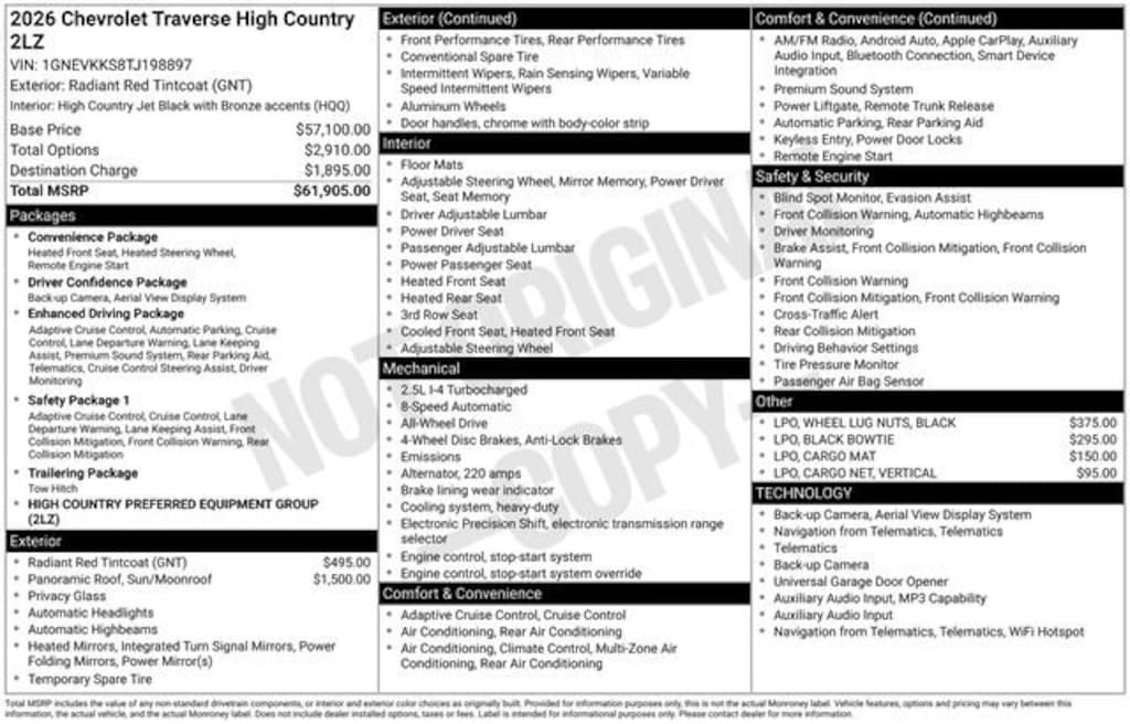 New 2026 Chevrolet Traverse High Country SUV
