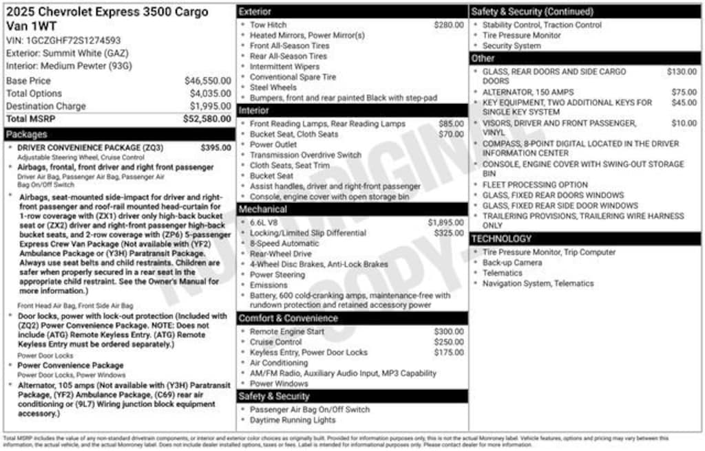 New 2025 Chevrolet Express Cargo 3500 WT Van