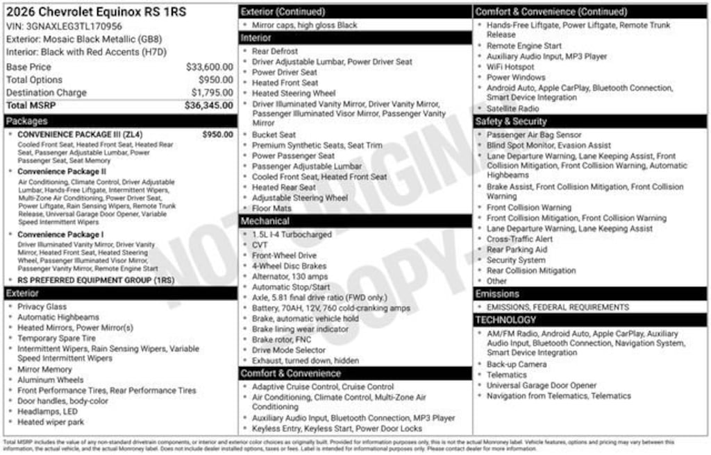 New 2026 Chevrolet Equinox RS SUV