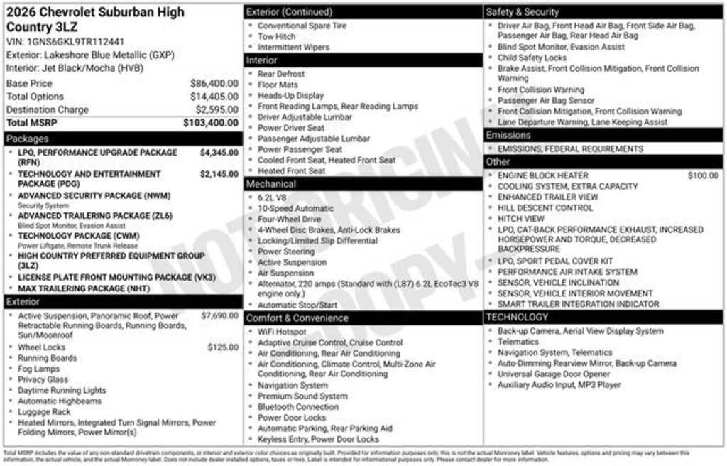 New 2026 Chevrolet Suburban High Country SUV