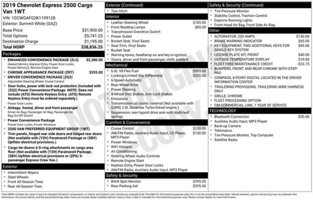 Used 2019 Chevrolet Express Cargo 2500 Cargo Van