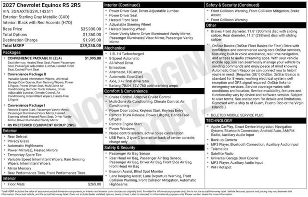 New 2027 Chevrolet Equinox RS SUV