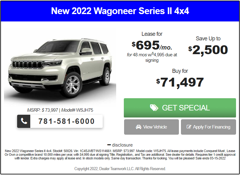March 2022 Wagoneer Lease Special at Kelly Jeep Chrysler Kelly Jeep